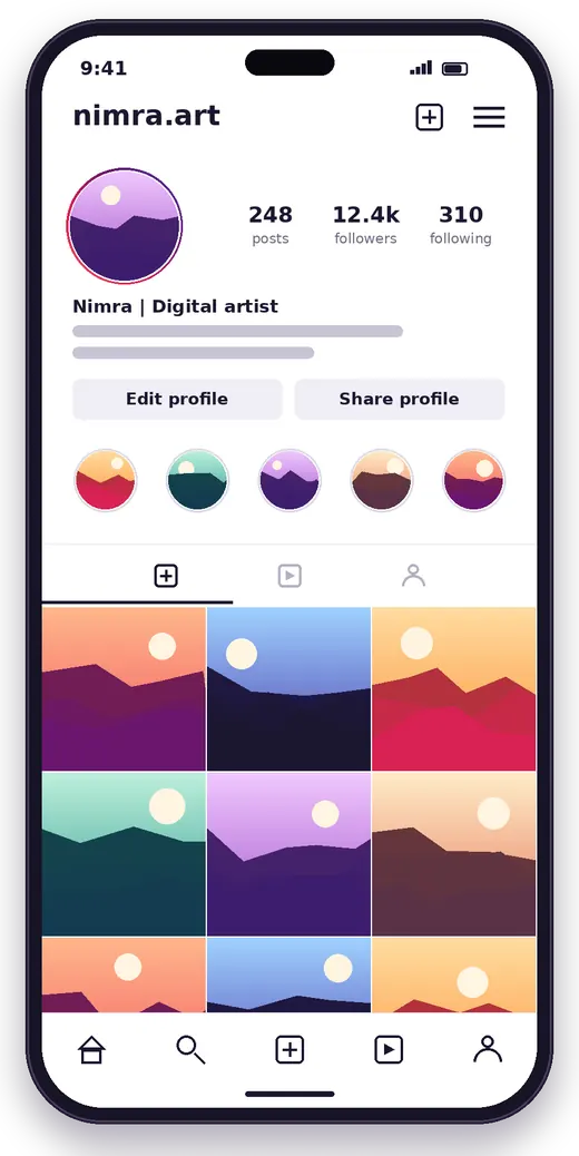 Insta Pro profile page with a photo grid