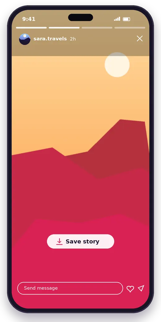 Insta Pro Story viewer with a Save story button